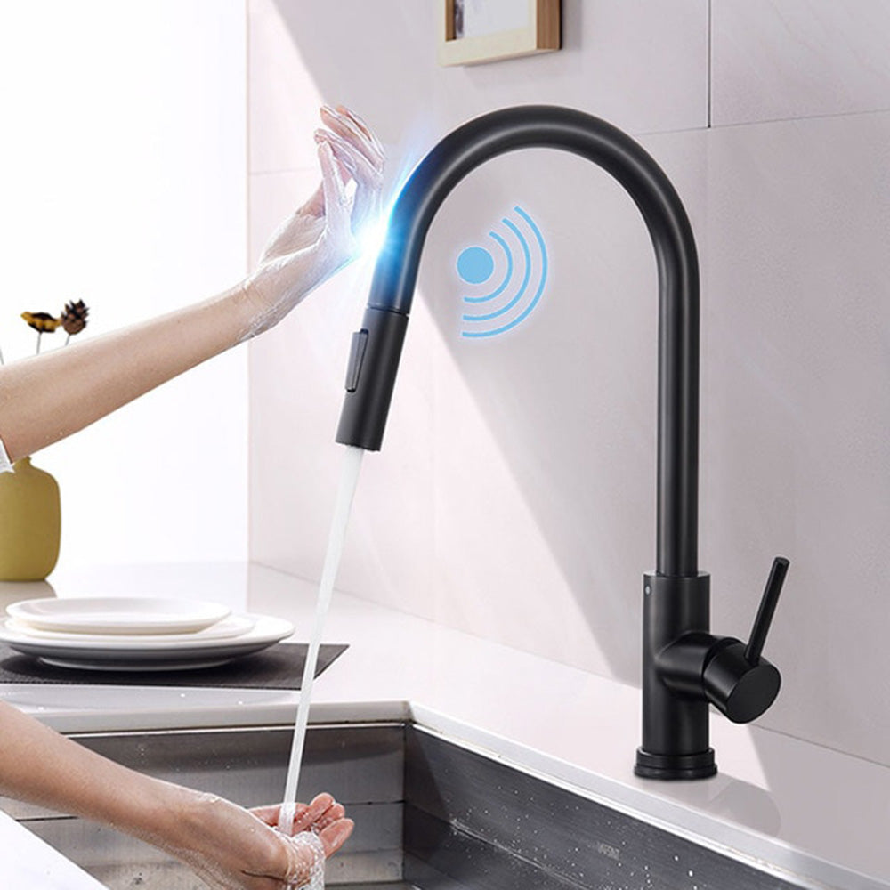 Touch activated Kitchen Faucet, Modern style in matte black with pull out sprayer
