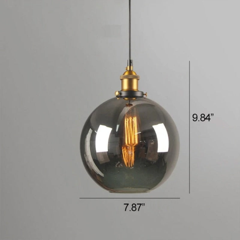 Dimensions of 70s style Globe Pendant Light with Smokey glass
