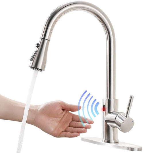 Motion activated kitchen faucet with smart sensor single Hole Kitchen Faucet in Brushed Nickel 